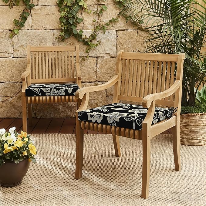 LVTXIII Outdoor Chair Cushions, Fade-Resistant Patio Furniture Cushions Outdoor Chair Pads with Ties for Dining Chairs and Garden Furniture Use, 19"x19"x2" 2 Pack, Elegant Vines Black