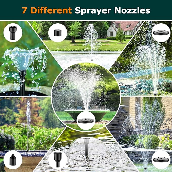 POPOSOAP Solar Fountain Pump, 45W Solar Pond Pump Kit with 340GPH Flow Rate Adjustable, PVC Tubing Solar Powered Water Pump for Outdoor Fountains, Garden, Ponds, Pools, Fish Tank, Backyard P145H