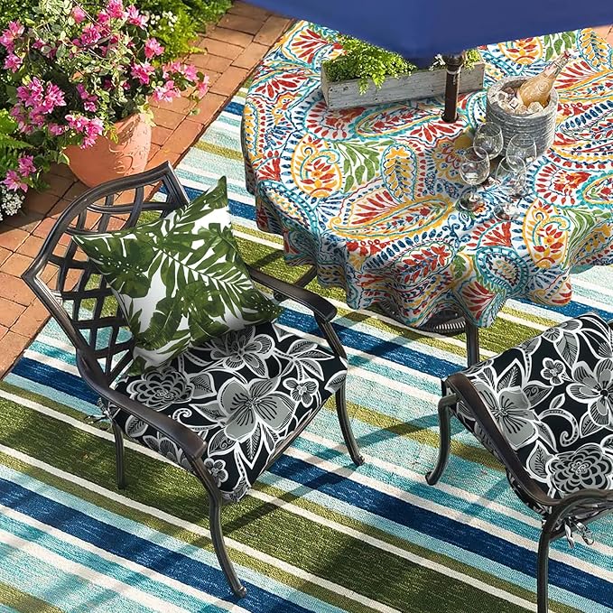 DYTXIII Set of 2 Outdoor Chair Cushions 19"x19"x4", Water Repellent Tufted Patio Seat Cushions with Ties, Thick Replacement Pads for Wicker Dining Chairs, Patio Furniture, Flower Black