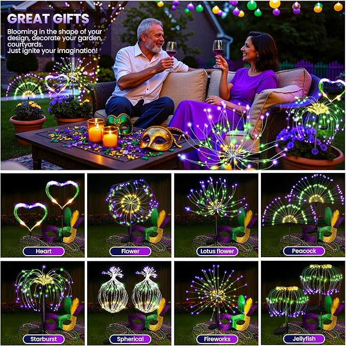 PEVOROS Garden Decor Solar Lights Outdoor,4 Pack 120LED Waterproof Colorful Solar Garden Lights Your Outdoor Decoration,Yard, Patio, Porch,Flower Pot,Pathway,Christmas (Purple, Green, Yellow)