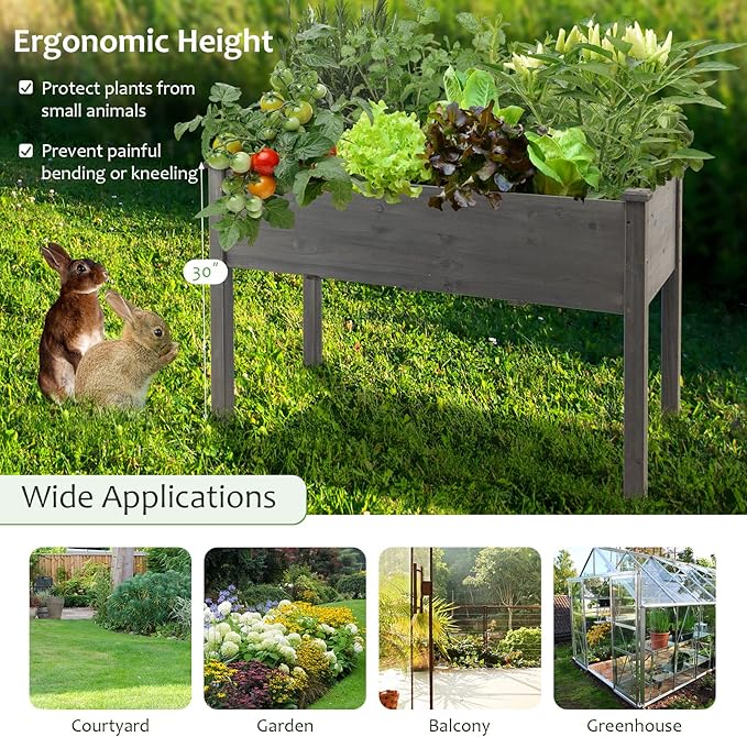 S AFSTAR Raised Garden Beds, 2 Pieces Elevated Wooden Planter Box, 48”L x 22”W x 30”H, Outdoor Gardening Planting Bed for Vegetables, Flowers & Herbs Grow, Great for Backyard, Patio, Lawn (Gray)