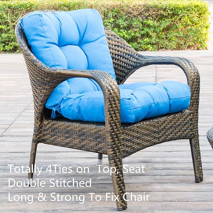 QILLOWAY Outdoor Chair Cushion for Patio Furniture, Waterproof Patio Cushions Set of 4 with Ties, Fade Resistant Replacement Pads for Outdoor Rocking Chairs,Marine Blue