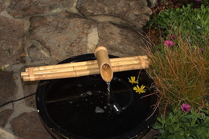 18” Bamboo Fountain Kit – Three Arm Spout with Quiet Pump for Indoor/Outdoor Bowl Fountains – Container Not Included | Natural Bamboo Water Feature for Zen Garden, Patio & Home Décor