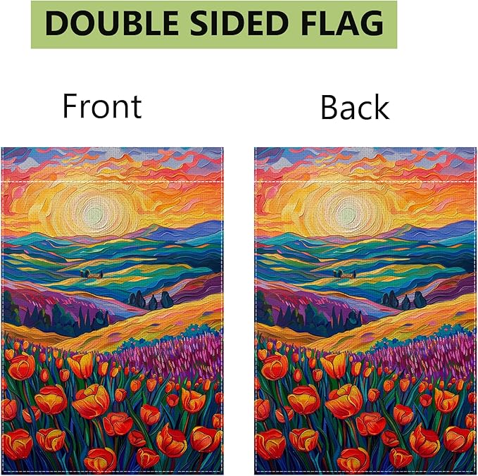 Spring Summer Tulip Lavender Floral Garden Flag for Outside 12x18 Inch Double Sided Burlap Outdoor Yard Flag Decorations for Home