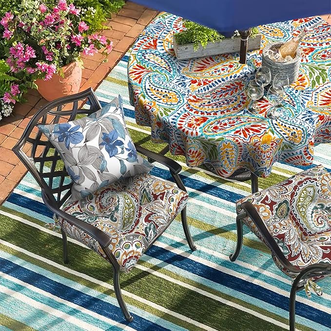 DYTXIII Set of 2 Outdoor Chair Cushions 19"x19"x4", Water Repellent Tufted Patio Seat Cushions with Ties, Thick Replacement Pads for Wicker Dining Chairs, Patio Furniture, Paisley Chilli