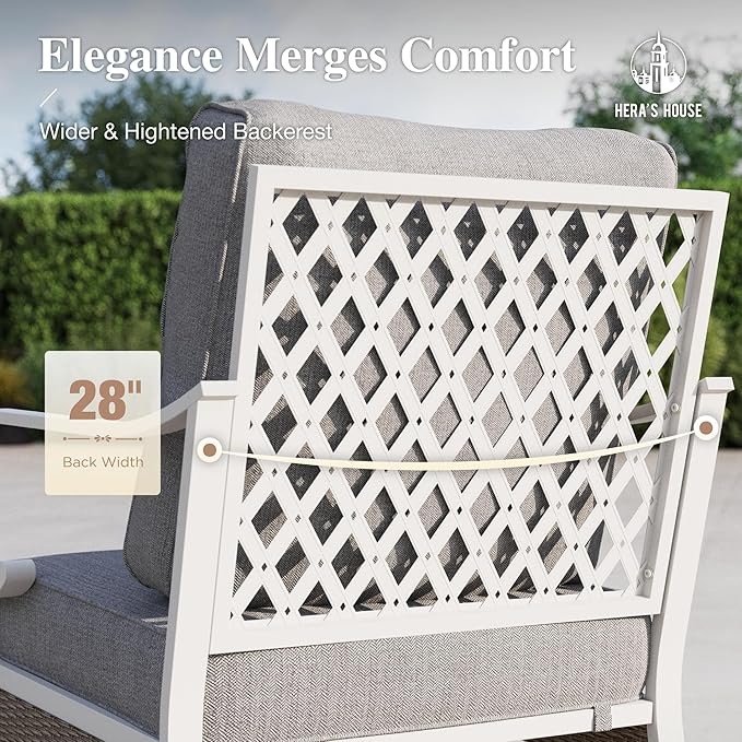 HERA'S HOUSE Patio Chairs Set of 2, High Back Outdoor Metal Frame Chairs with Cushions, All Weather Outdoor Patio Furniture for Lawn Garden Backyard Deck, Grey
