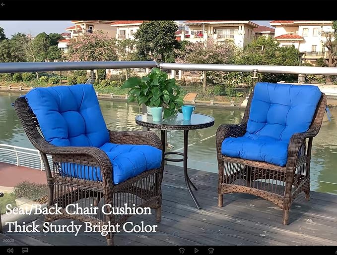 QILLOWAY Outdoor Chair Cushion for Patio Furniture, Waterproof Patio Cushions Set of 4 with Ties, Fade Resistant Replacement Pads for Outdoor Rocking Chairs,Marine Blue