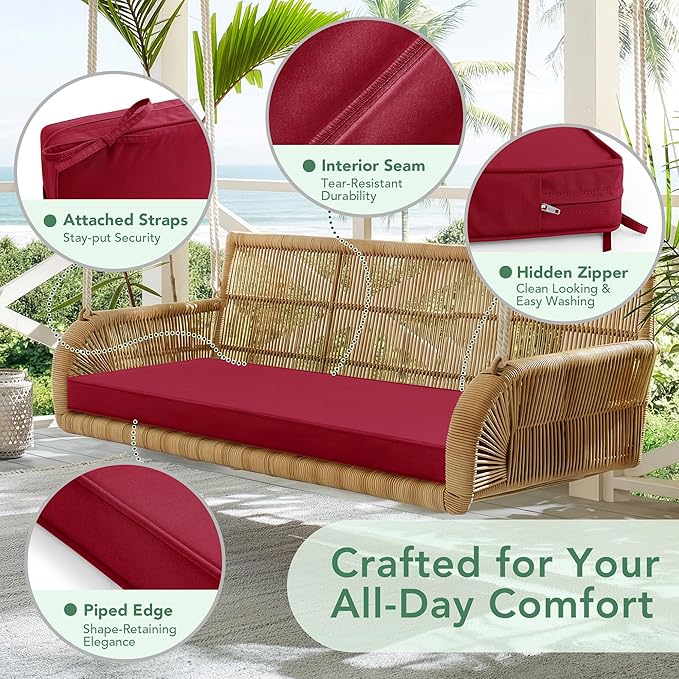 Summsun Outdoor Bench Cushion: Waterproof and Fade Resistant Patio Furniture Cushions - Non-Slip Bench Pad Cushion with Removable Cover for Garden Swing Porch Sofa Settee, 42 x 18 Inch, Burgundy