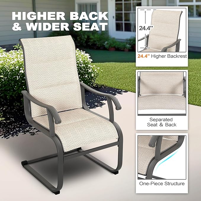 NUU GARDEN Patio Dining Chair Set of 4, Outdoor Spring Motion Chairs with Breathable Textilene, Comfortable Patio Chairs for Deck, Porch, Backyard & Indoor, Grayish Beige
