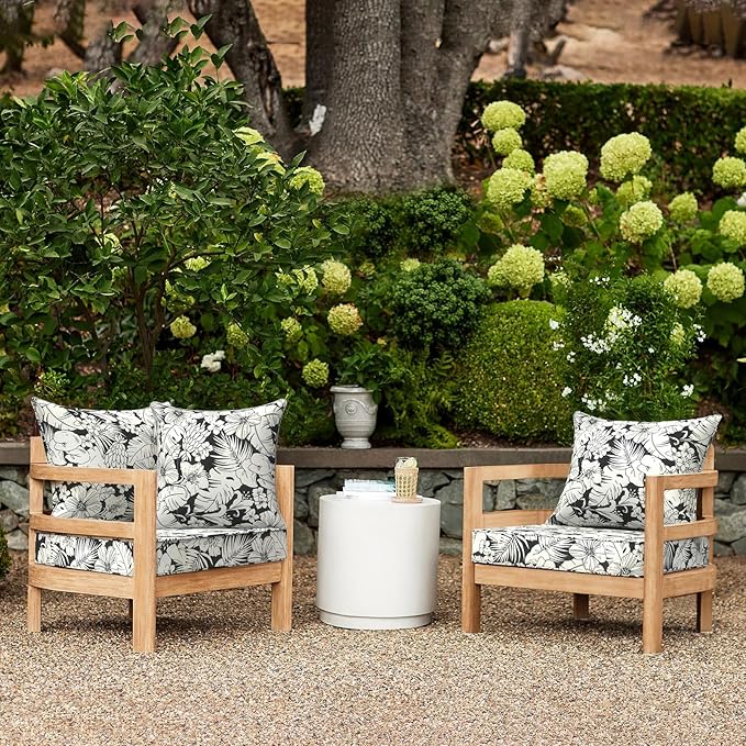 LVTXIII Outdoor Deep Seat Cushion Patio Seat and Back Cushion Set Seasonal Chair Cushion for Dining Arm Chairs, Wicker Chairs and Garden Furniture Decoration, 22"x22"x4", Tropical Blossom Noir
