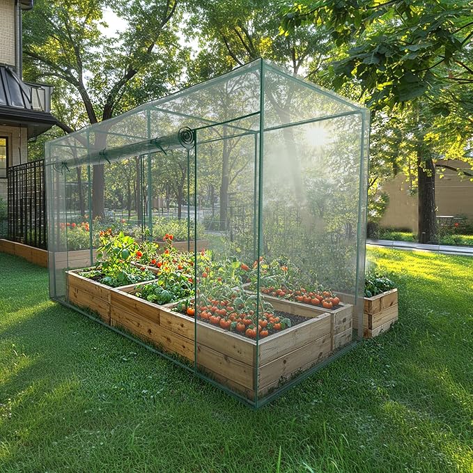 Crop Cages for Garden Plant, 9.8x3.3x6 Ft Plant Protection Tent with Zippered Door, Raised Garden Bed Cover with Frame, Wind-Resistant Plant Cages for Outdoor Plants Vegetable Flower