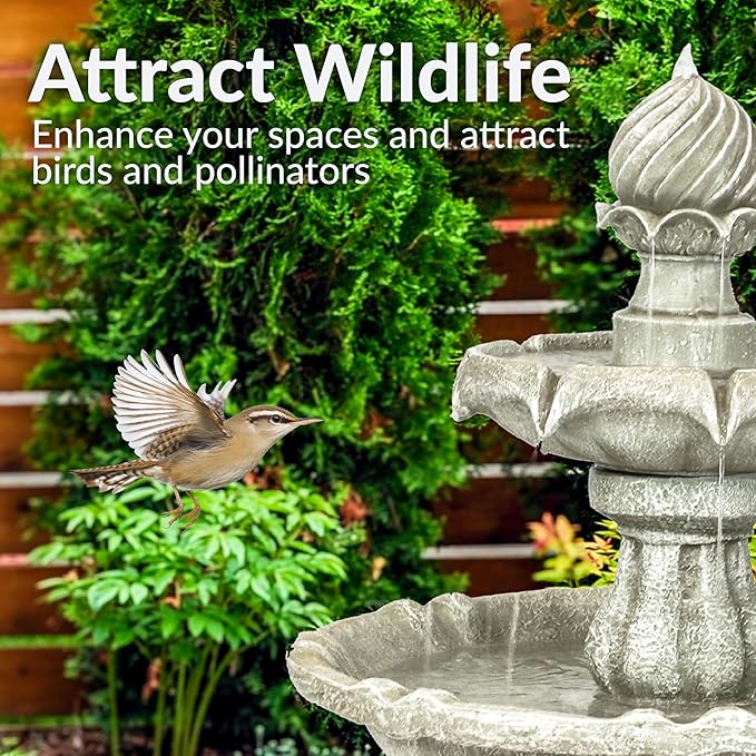 Sunnydaze 35" Solar 2-Tier Outdoor Water Fountain - Garden Water Feature with Battery Backup and Pump - White