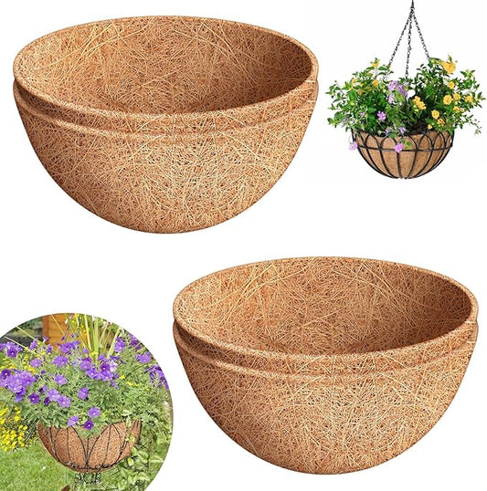 Riare 4 Pack 14 Inch Round Coco Liners Replacement, 100% Natural Coconut Coir Liners for Hanging Baskets, Garden Flower Vegetables Planter Pot, Window Box, Fence, Decks