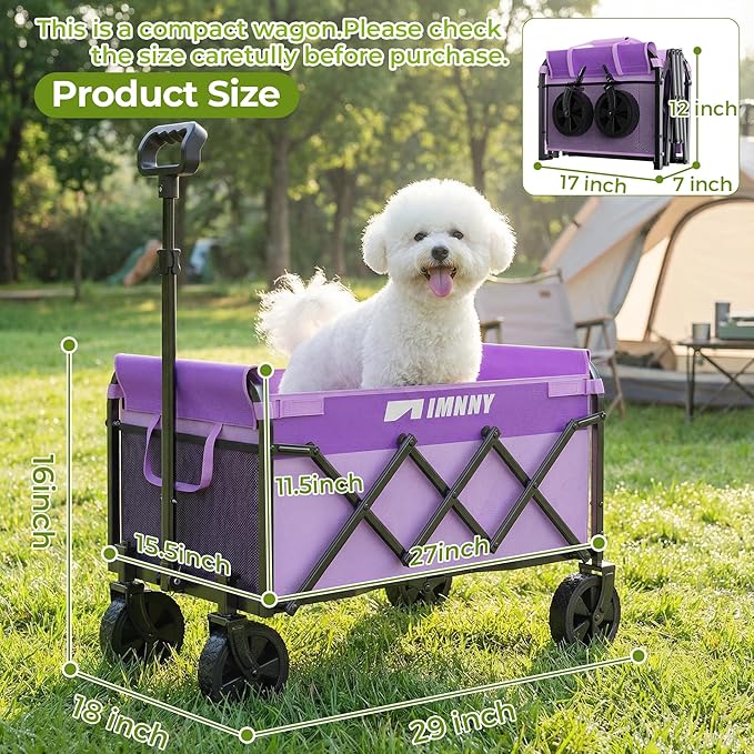 Purple Collapsible Wagon Cart, Lightweight Folding Utility Cart with Wheels, 220lbs Capacity Portable Grocery Cart for Sporting Events, Garden, Shopping (Purple)