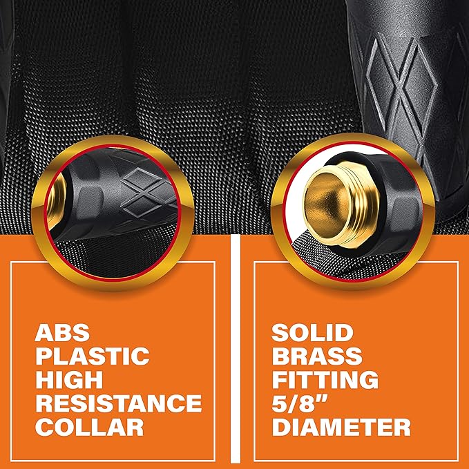 Bionic Flex PRO 25’ Garden Hose, Heavy Duty & Lightweight Weatherproof Garden Water Hose with Brass Fittings & Adjustable Brass Spraying & Shooting Nozzle, 500 PSI Tear Resistant, Kink Free Hose