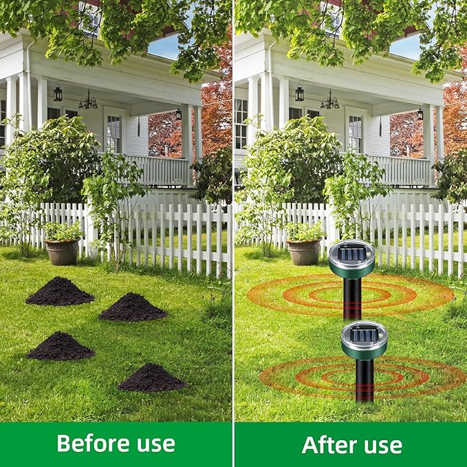 Mole Repellent Solar Powered,8 Pack Vole Repellent Outdoor for Yard,Ultrasonic Deterrent Stakes for Mole,Gopher,Groundhog,Armadillo,Waterproof Chipmunk Repeller for Protect Spring Vegetable Garden
