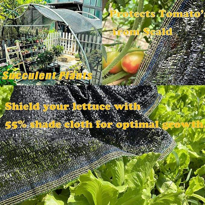 55% Sunblock Shade Cloth Cover Mesh UV Resistant Net for Garden Flower Plant Greenhouse, Black (6.5 x 13 FT)