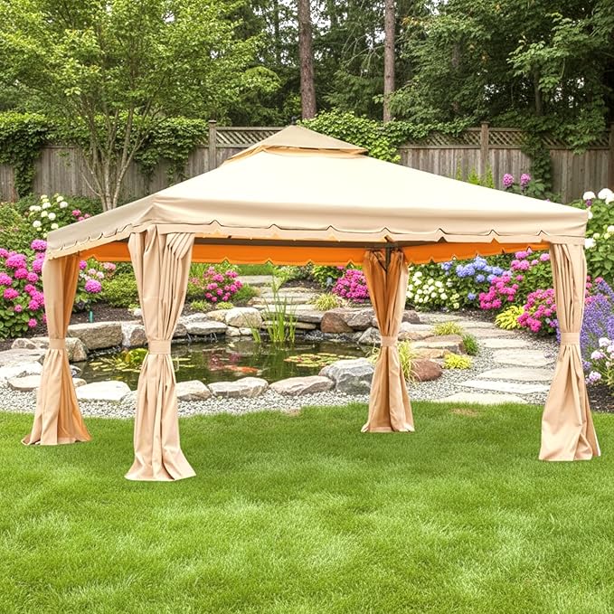 Garden Winds Reinforced Replacement Canopy Top Cover Compatible with The HWG-027C Erommy 12' x 12' Square Gazebo - Classic Sand, Riplock 350
