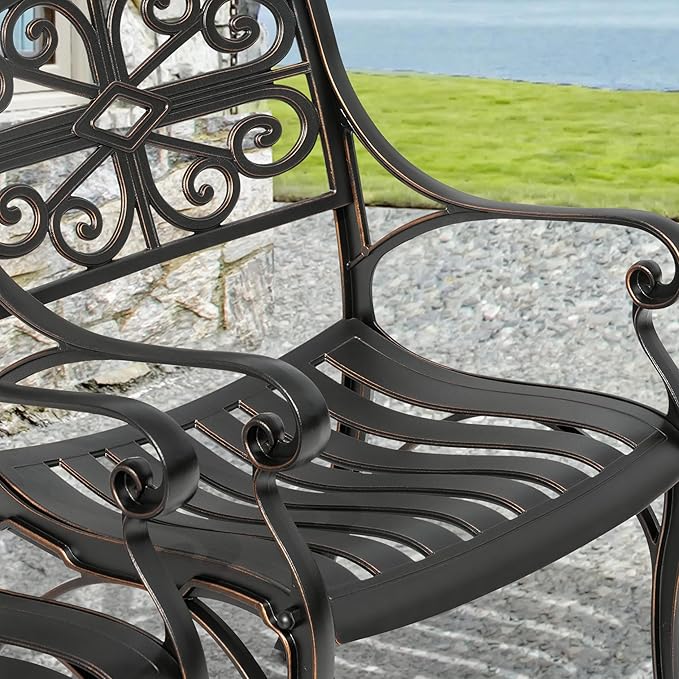 NUU GARDEN Patio Dining Chairs Set of 2, Cast Aluminum Outdoor Chairs with Armrests, Bistro Patio Chairs for Garden Lawn Porch Backyard Poolside, Black with Gold Painted Edges