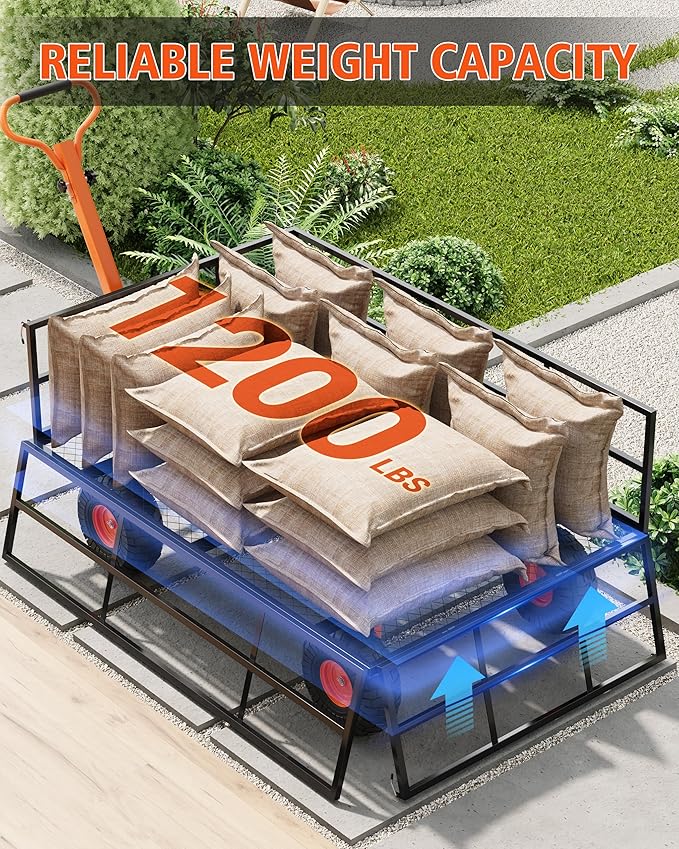 Garvee Steel Garden Cart, 1200 LBS Capacity Utility Outdoor Wagon, Heavy Duty Mesh Garden Wagon with Removable Sides, 2-in-1 Handle, 13" Tires for Yard, Lawn, Garden
