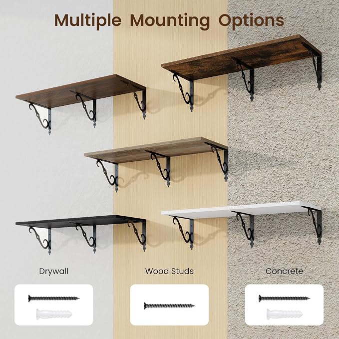 RICHFOCUS 12 Inch Deep Floating Shelves for Wall, 31.5" W x 12" D Wood Wall Shelves Set of 2, Wide Floating Shelves for Living Room, Bedroom, Kitchen, Bathroom and Decor Storage, Walnut