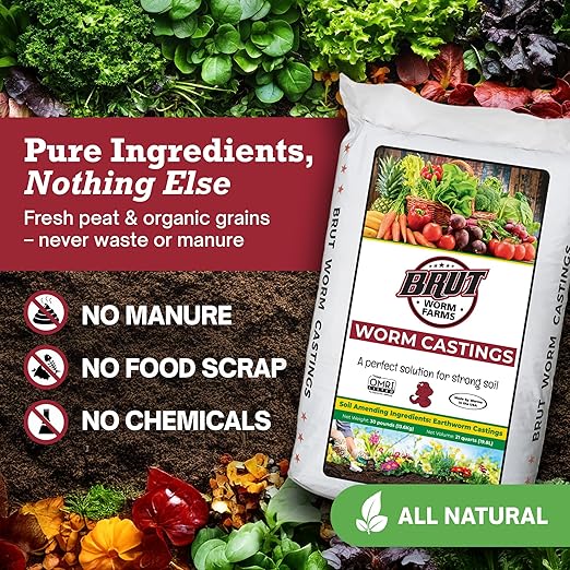 Brut Worm Farms 2-Pack Organic Worm Castings Fertilizer, 30 lb - Natural Soil Amendment for Plants, Potting Mixes, Indoor and Outdoor Gardens, Vegetables, and Lawns