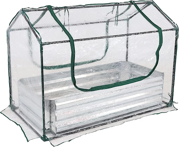 Sunnydaze Steel Raised Garden Bed with Mini Greenhouse - Outdoor Greenhouse Kit - 2 Zippered Doors - Clear - 4' x 2'