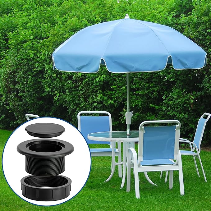 DECOHS 2 Pcs 2 Inch Parasol Umbrella Hole Ring Plug and Cap Set, Thicker Patio Table Hole Cover Insert, Deck Table Umbrella Holes Plug Replacement Parts for Outdoor Patio Table Garden Yard