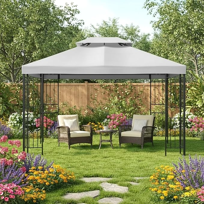 Garden Winds Reinforced Replacement Canopy Top Cover Compatible with The MSD236247917053 Mainstays 10' x 12' Easy Assembly Gazebo - Classic Stone, Riplock 350