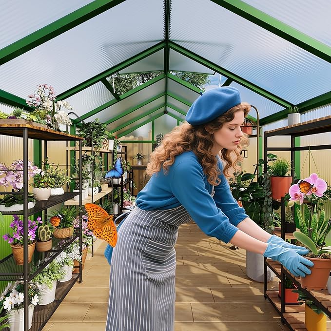 GarveeHome 6X10 FT Greenhouse for Outdoors, Walk-in Greenhouse Kit with Aluminum Frame, Polycarbonate Panels, Adjustable Roof Vent, Sliding Door, Secure Lock for Outside Garden, Patio, Backyard