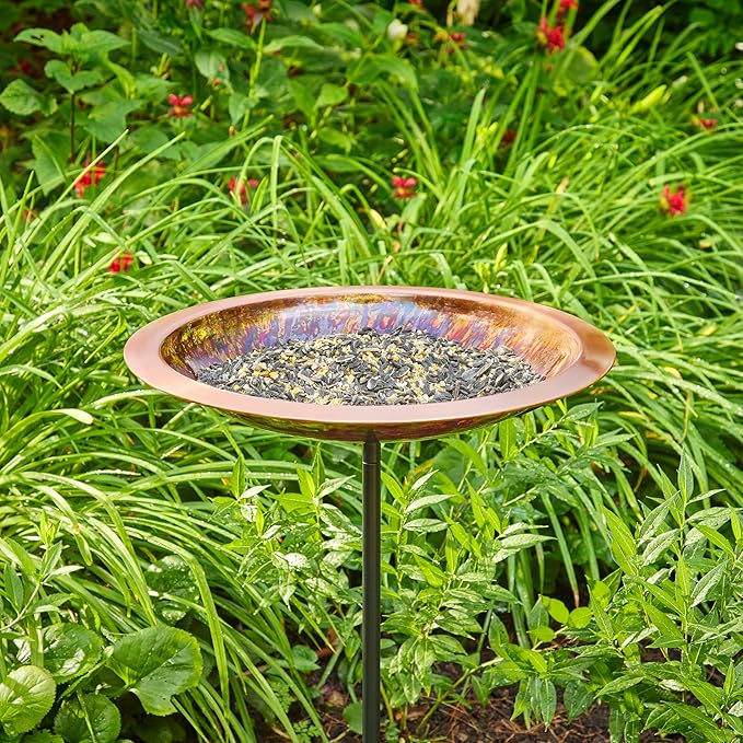 Good Directions Polished Fired Copper Bird Bath with Fountain on Garden Pole 18"
