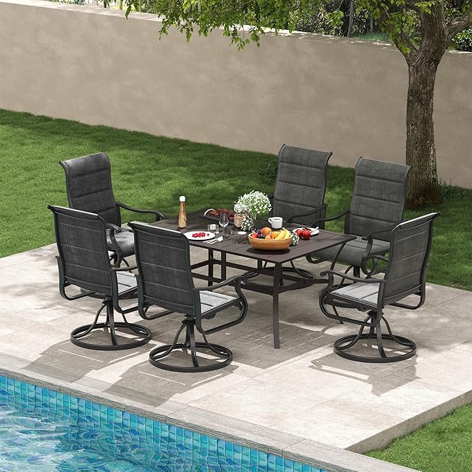 Amopatio Padded Swivel Patio Chairs Set of 6, Outdoor Dining Chairs with Ultra Soft Textilene High Back Seat & Metal Rocker Frame, for Backyard Deck Lawn Garden (Dark Grey)