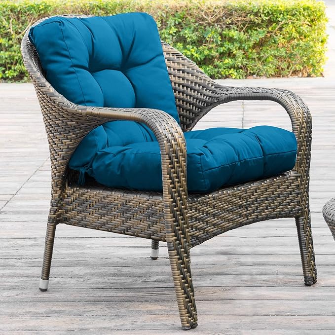 QILLOWAY Outdoor Chair Cushion for Patio Furniture, Waterproof Patio Cushions Set of 2 with Ties, Fade Resistant Replacement Pads for Outdoor Rocking Chairs,Peacock Blue