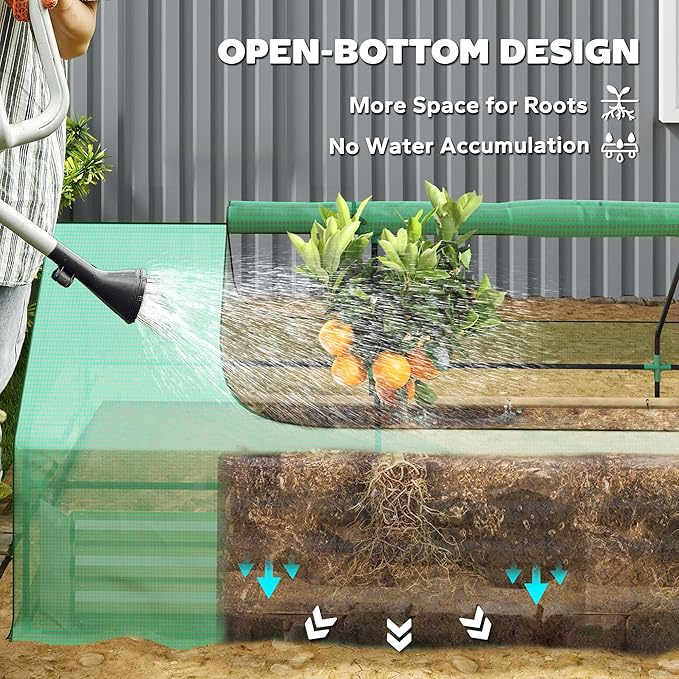 Outsunny 8.6 x 3 x 1ft Raised Garden Bed with Mini Greenhouse, Galvanized Raised Garden Bed with Cover for Herbs and Vegetables, Small Greenhouse for Patio Garden Balcony, Green and Silver