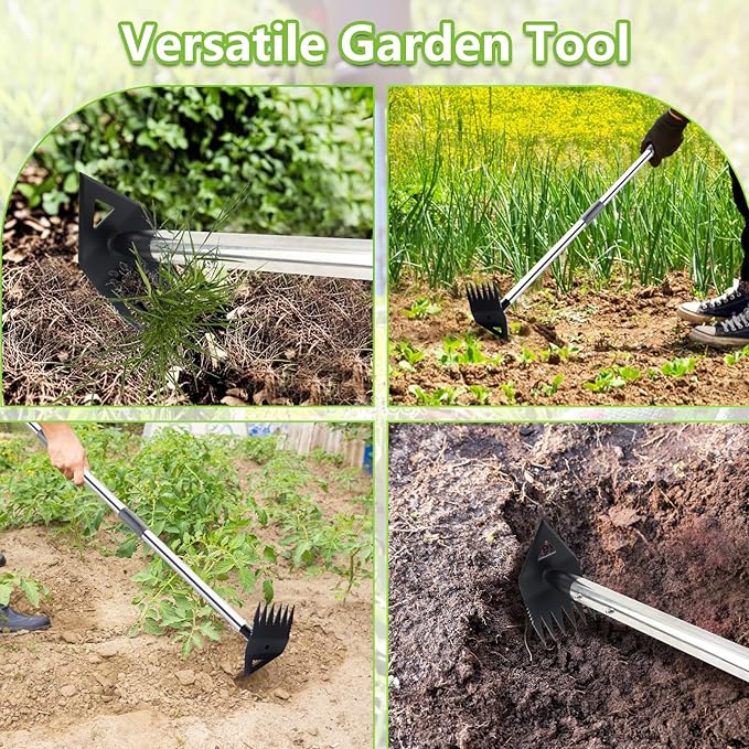 Weed Puller Tool with Long Handle, Hoe Garden Tool Weed Rake Combo for Weeding, 60" Garden Hoe Weed Remover Tool with Detachable Handle, Manual Weeder Garden Tools for Yard Flower Bed Lawn Patio(Grey)