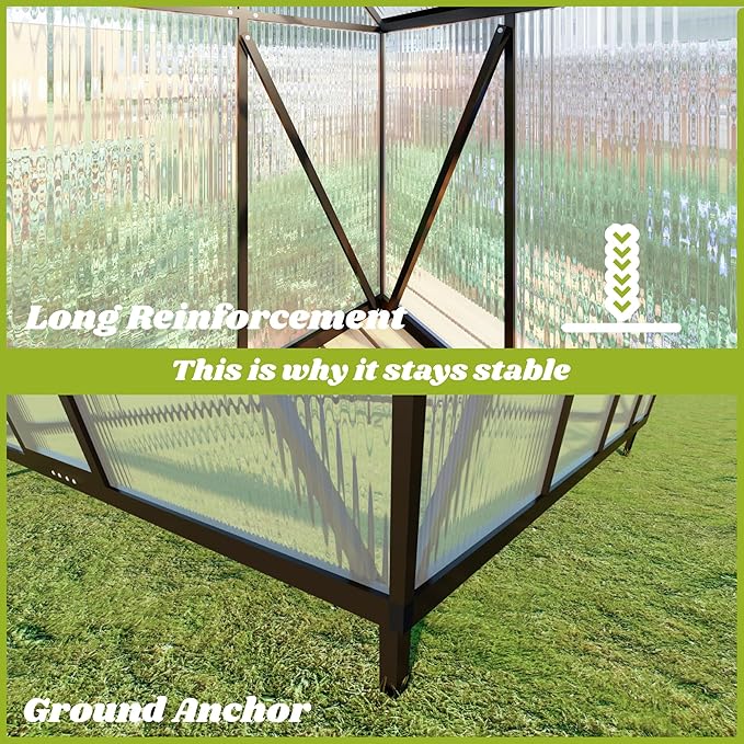 6 x 4 FT Greenhouse for Outdoors, Polycarbonate Greenhouse with Quick Setup Structure and Roof Vent, Aluminum Large Walk-in Green House for Outside Garden Backyard, Dark Gray