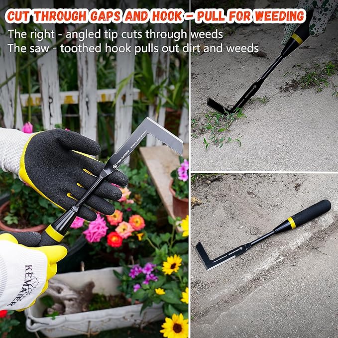 Kemaier Weeding Tool - Heavy Duty Stainless Steel Weed Remover Tool for Driveway Crack Weeding and Sidewalk Pavement Weed Removal, Efficient Weed Puller Tool for Narrow Gaps and Brick Joints