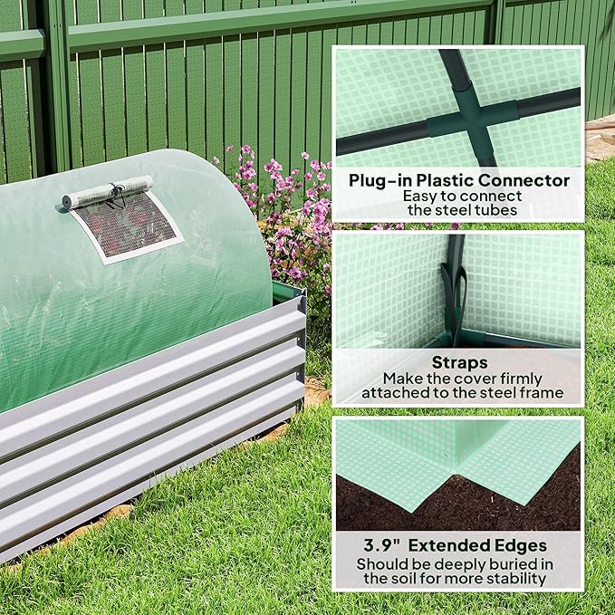 Outsunny 10' x 3' x 2' Mini Greenhouse with 5 Mesh Windows, Portable Plant Hot House with PE Cover, Steel Frame, for Garden Backyard, Green