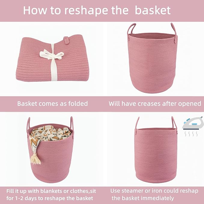 XUANGUO Cotton Rope Laundry Basket Hamper for Clothes, grape purple