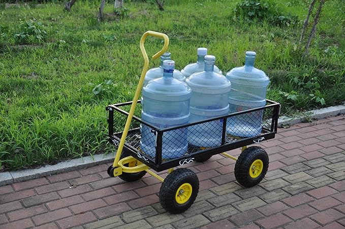 Heavy Duty 600 Lbs Capacity Garden Wagon Cart with Inflatable Tires, Utility Dump Cart for Firewood, Yard Debris & Gardening Transport, 37" L x 19" W x 40" H, Black