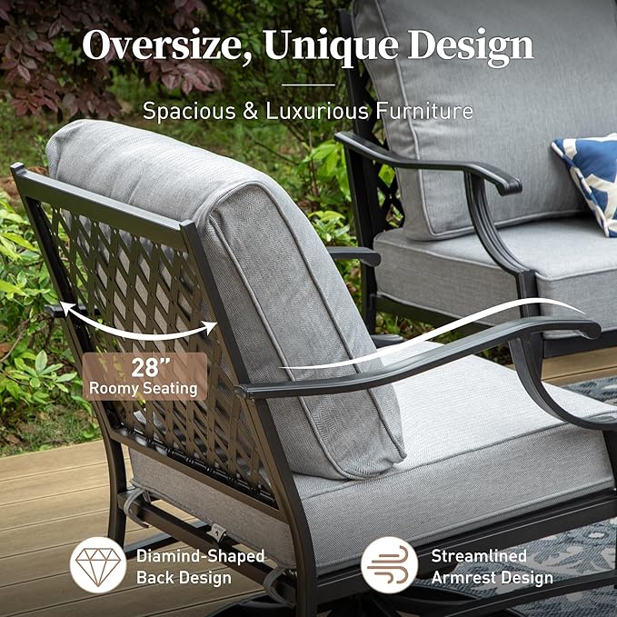 SUNSHINE VALLEY Metal Outdoor Rocker Patio Chairs Set of 2 with 5.75" Extra Thick Cushion, 2 Piece High Back Rocker Patio Chairs All Weather Outdoor Furniture Seating for Deck Balcony Porch, Gray