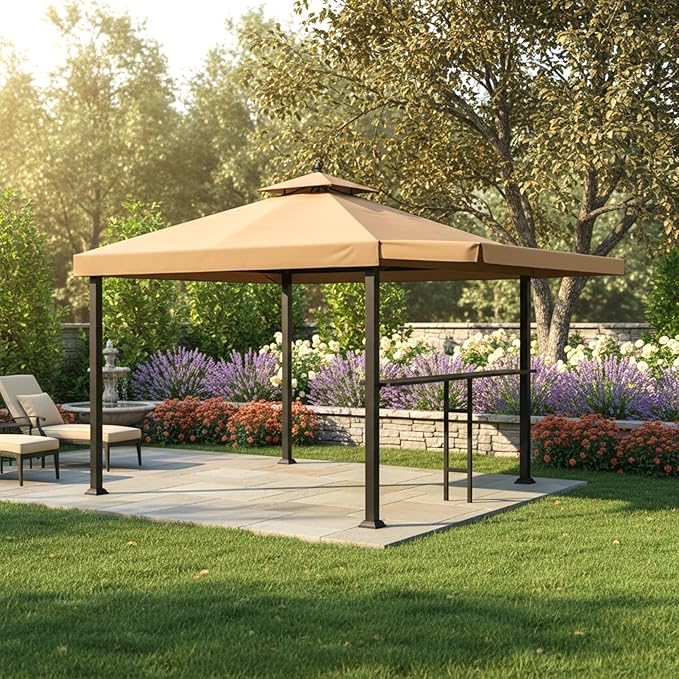 Garden Winds Reinforced Replacement Canopy Top Cover Compatible with The CON-1010-21 Menards Backyard Creation Conley 10' x 10' Gazebo with Awning - Classic Sand, Riplock 350