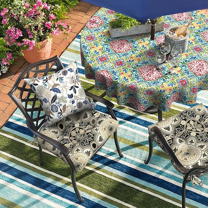 DYTXIII Set of 2 Outdoor Chair Cushions 19"x19"x4", Water Repellent Tufted Patio Seat Cushions with Ties, Thick Replacement Pads for Wicker Dining Chairs, Patio Furniture, Vintage Medallion