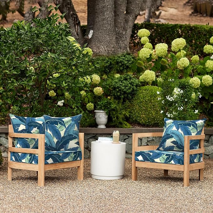 LVTXIII Outdoor Deep Seat Cushion 24"x24"x4" Patio Seat and Back Cushion Set Seasonal Chair Cushion for Dining Arm Chairs, Wicker Chairs and Garden Furniture Decoration, Swaying Palms Blue