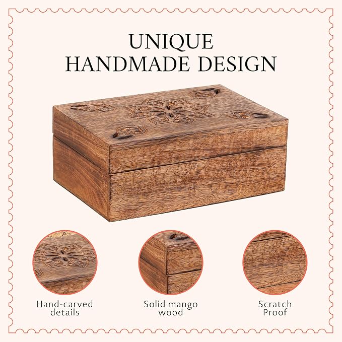 Mela Artisans Serena Mango Wood Storage Box - Medium Burnt, 9x6 in