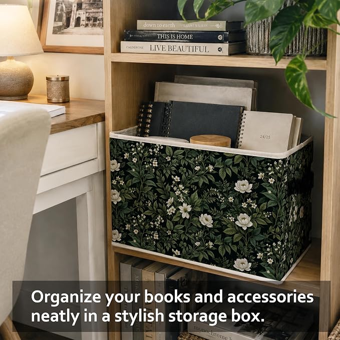 Dark Green Botanical Storage Bins Box with Handles