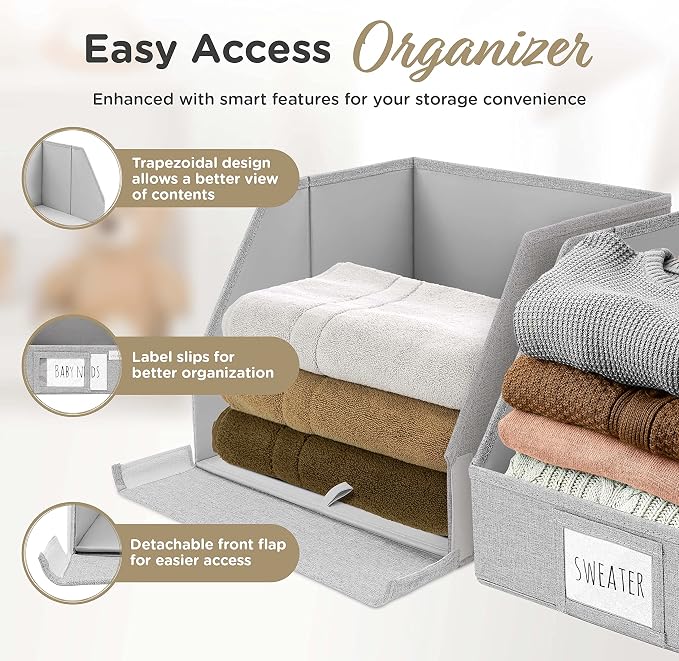 VIVIDECOR Trapezoid Closet Shelf Organizer, Baskets for Organizing, Storage Baskets for Shelves, Cubbies Storage Bins for Clothes, 3 Pack, Light Gray