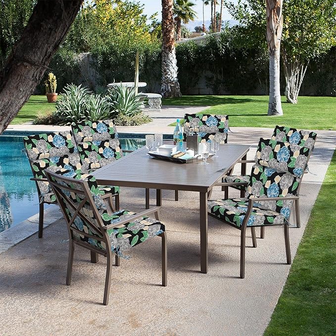 DYTXIII Outdoor High Back Chair Cushions Set of 2, 44"x22" Water Repellent Patio Seat Cushions with Elastic Sponge, All Weather Chair Pads for Rocking, Dining Chairs, Patio Furniture - Peony Garden