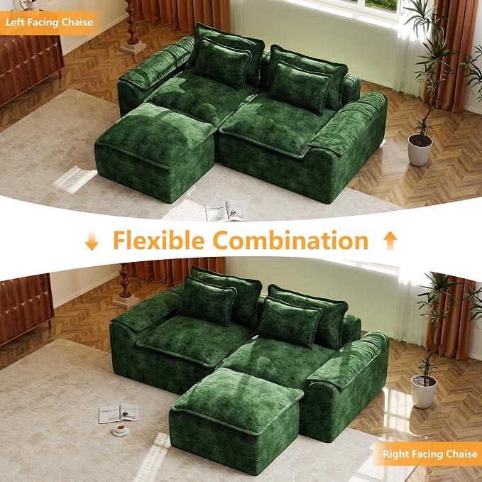 Hobestluk 87" Cloud Modular Sectional Sofa, 2-Seater, No Assembly, Green