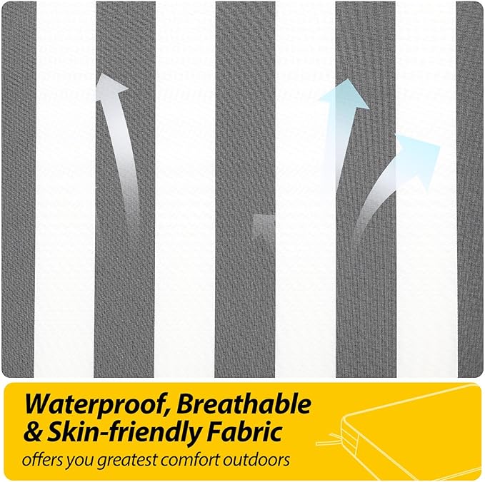 AAAAAcessories Outdoor Seat Cushions for Chairs, Waterproof, Fade-Resistant, 19" x 19" x 3", Patio Furniture Replacement Cushions, Set of 2, Gray Cabana Stripe